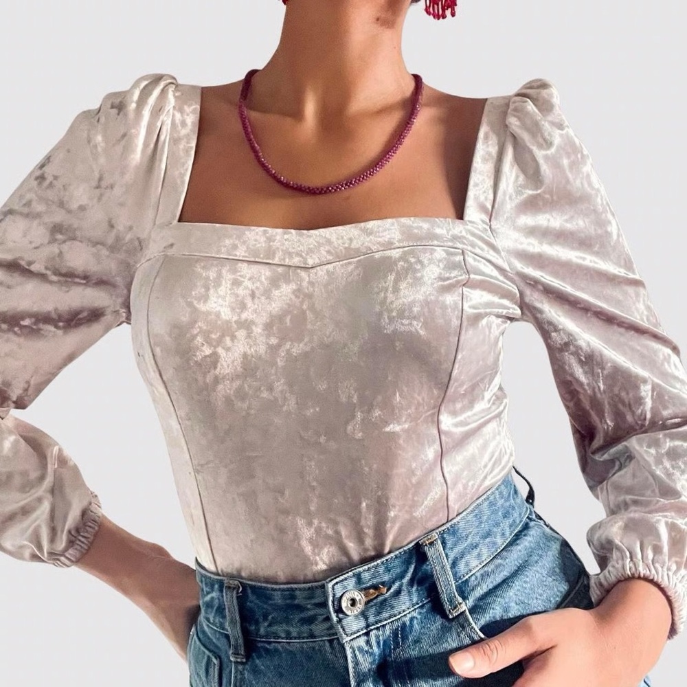 Anthropologie Blush Velvet Long Sleeve Blouse